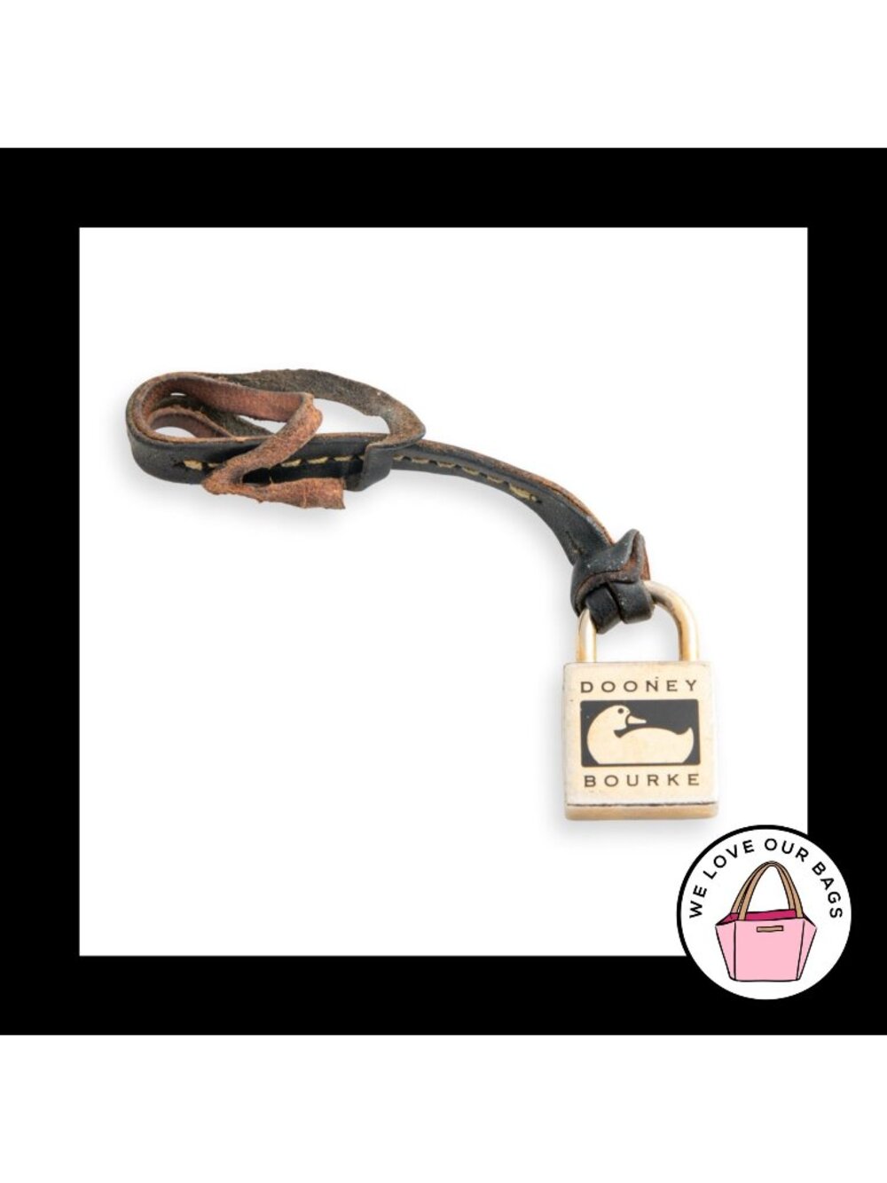VINTAGE Y2K DOONEY & BOURKE Duck Black Brown Leather Bag Charm Hang Tag Keychain